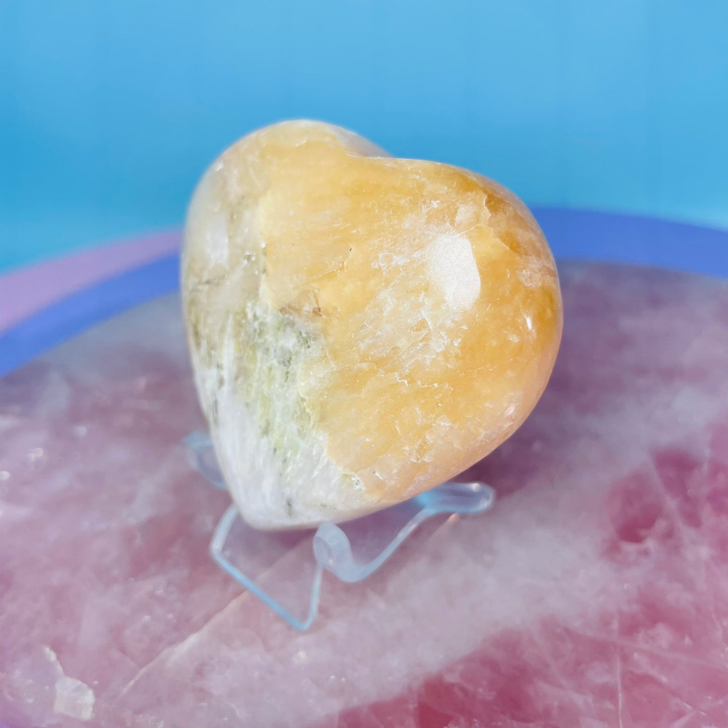 Peach Stilbite + Scolecite Heart Medium Carving