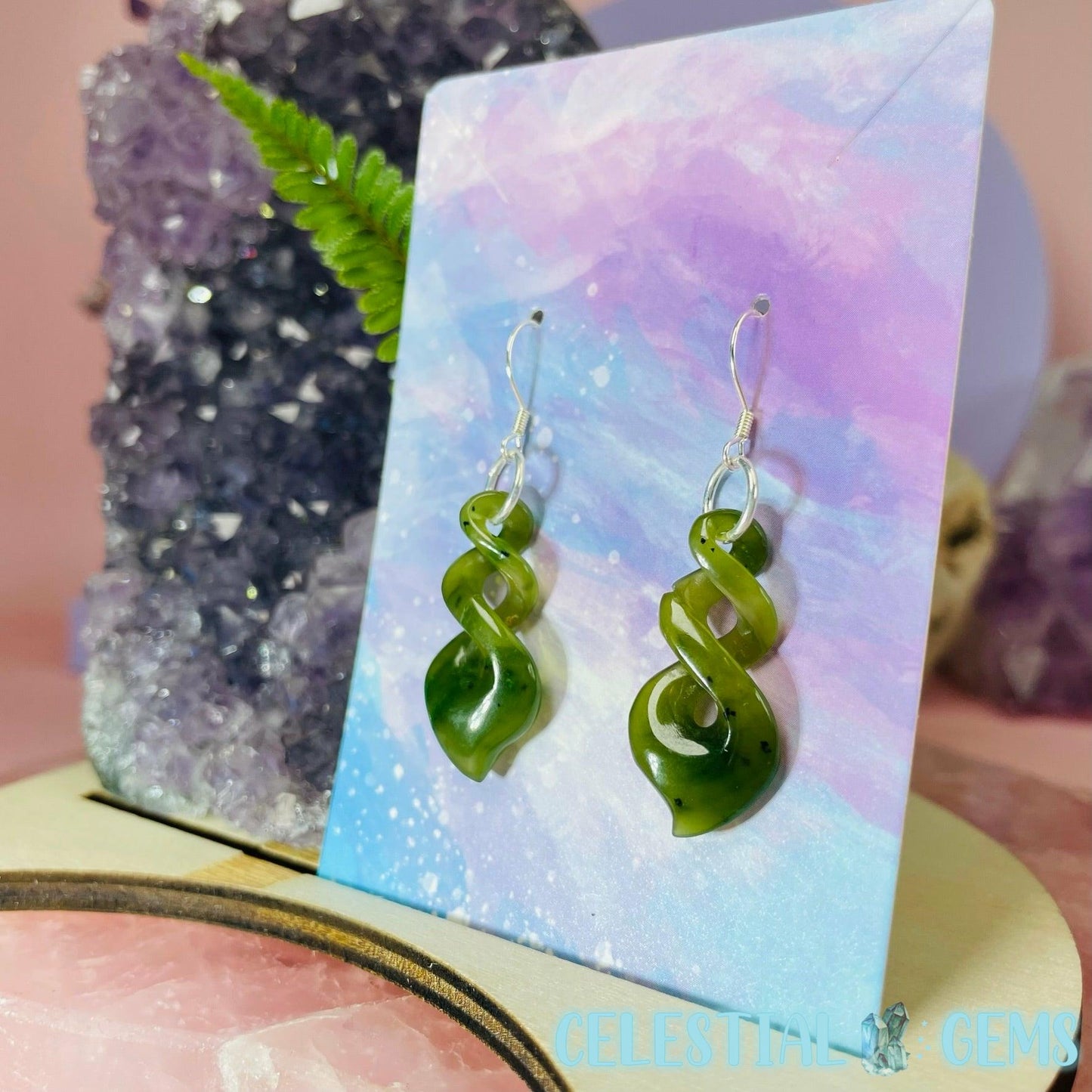 Canadian Jade (Nephrite) Pikorua (Large Triple Twist) 925 Silver Earrings