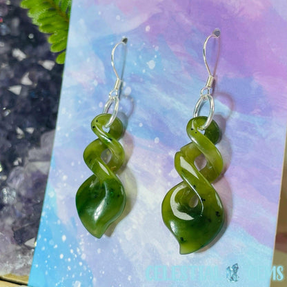 Canadian Jade (Nephrite) Pikorua (Large Triple Twist) 925 Silver Earrings