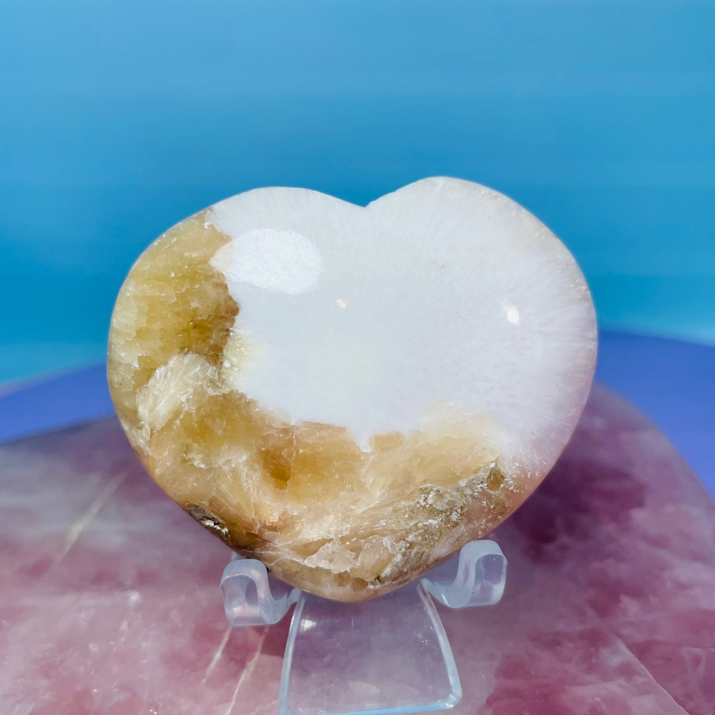 Peach Stilbite + Scolecite Heart Medium Carving