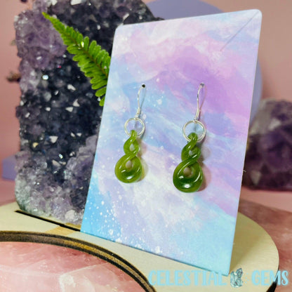 Canadian Jade (Nephrite) Pikorua (Small Triple Twist) 925 Silver Earrings