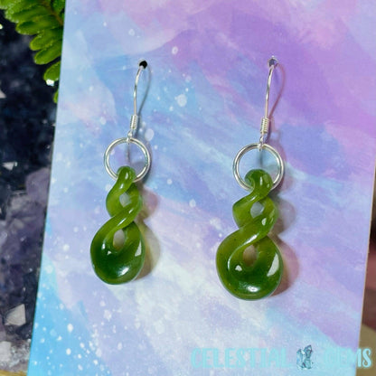 Canadian Jade (Nephrite) Pikorua (Small Triple Twist) 925 Silver Earrings