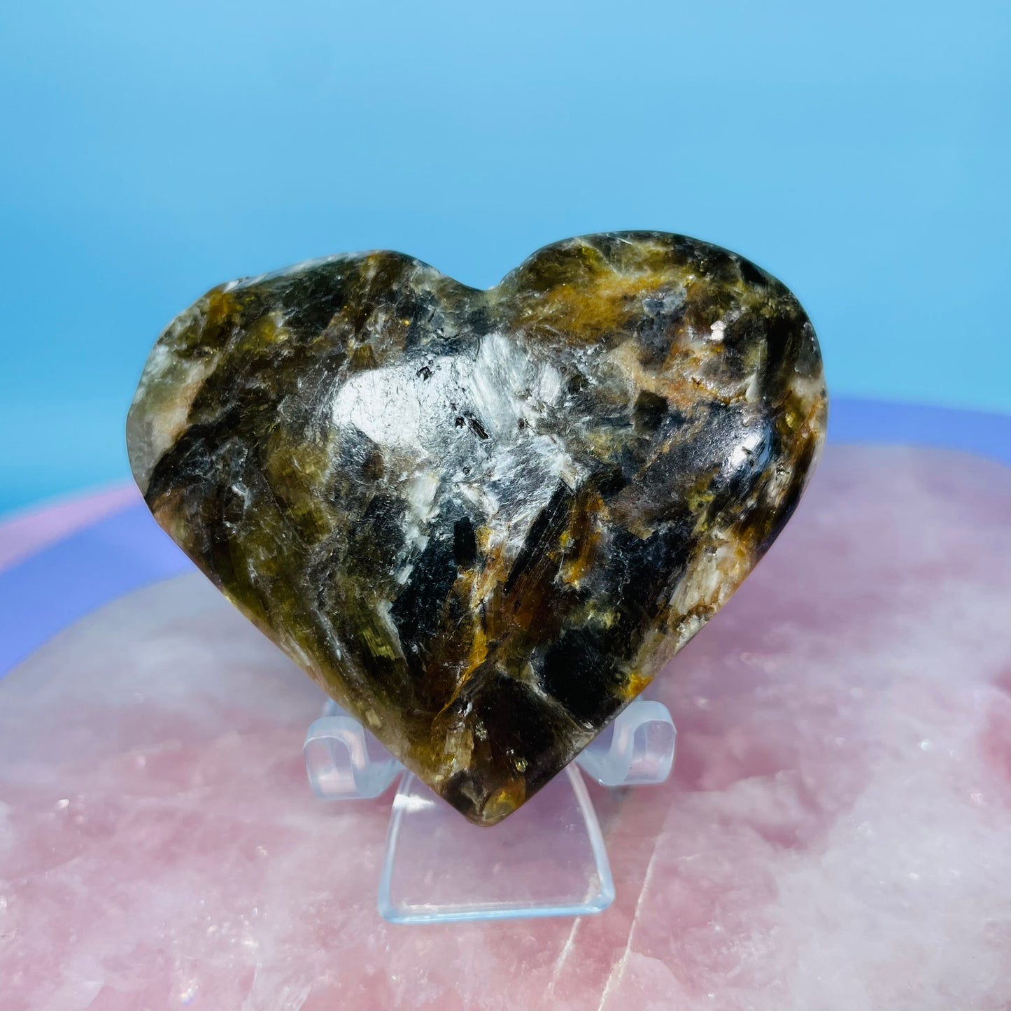 Green Tourmaline + Mica Heart Medium Carving (Video)