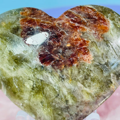 Garnet, Green Tourmaline + Mica Heart Medium Carving (Video)