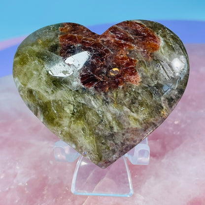 Garnet, Green Tourmaline + Mica Heart Medium Carving (Video)