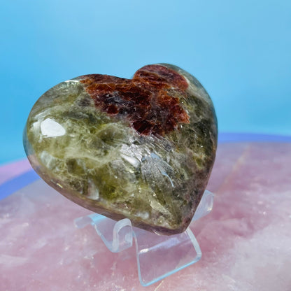 Garnet, Green Tourmaline + Mica Heart Medium Carving (Video)