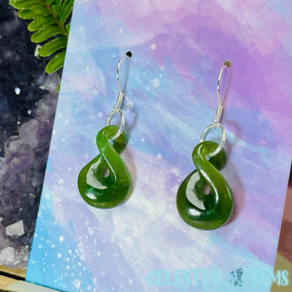 Canadian Jade (Nephrite) Pikorua (Single Twist) 925 Silver Earrings