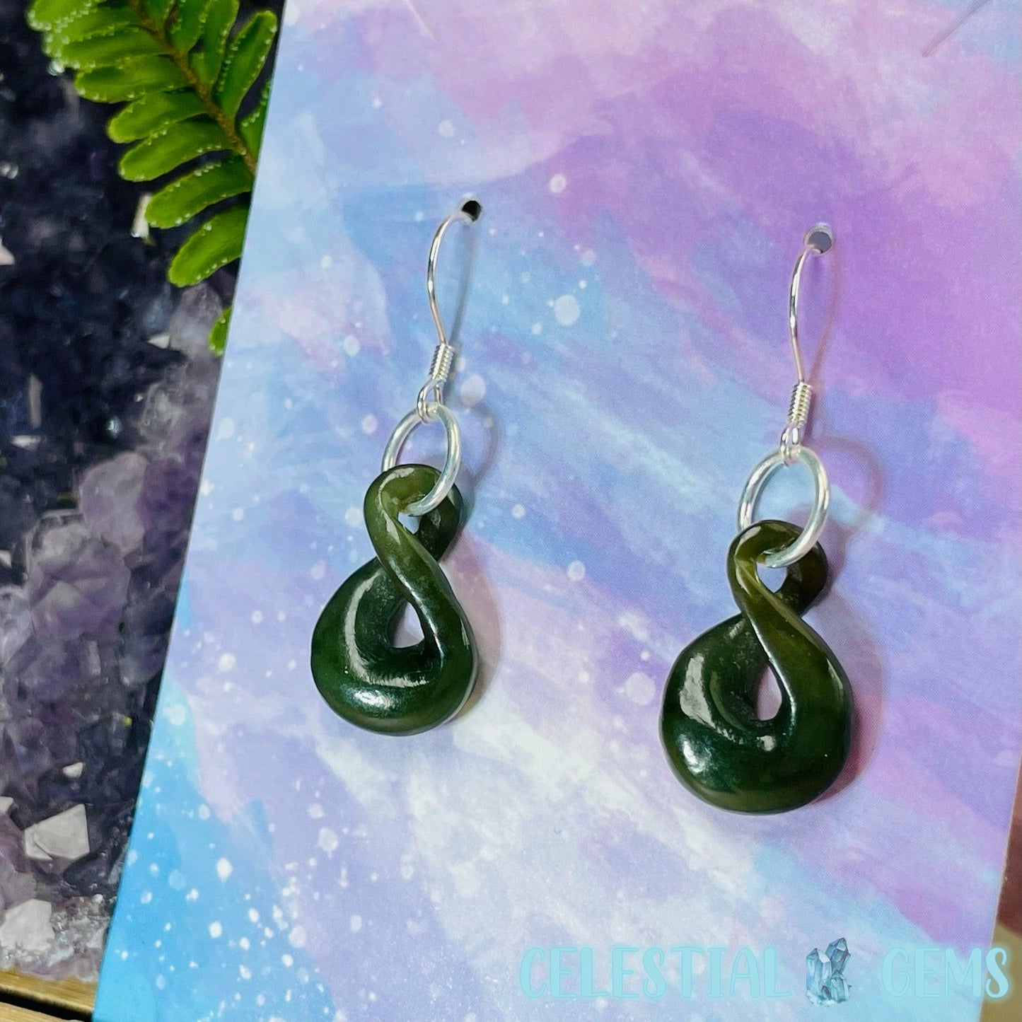 Canadian Jade (Nephrite) Pikorua (Single Twist) 925 Silver Earrings