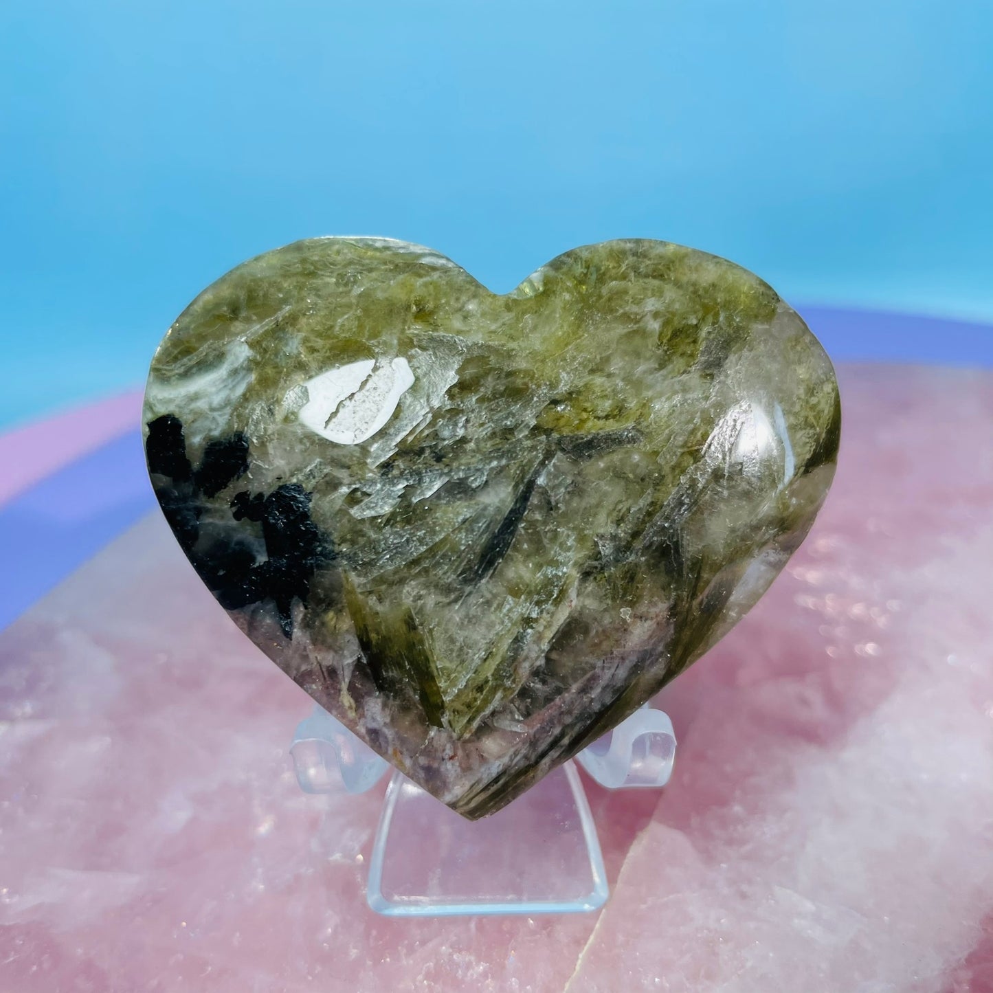 Garnet, Green Tourmaline + Mica Heart Medium Carving (Video)
