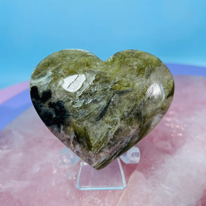 Garnet, Green Tourmaline + Mica Heart Medium Carving (Video)