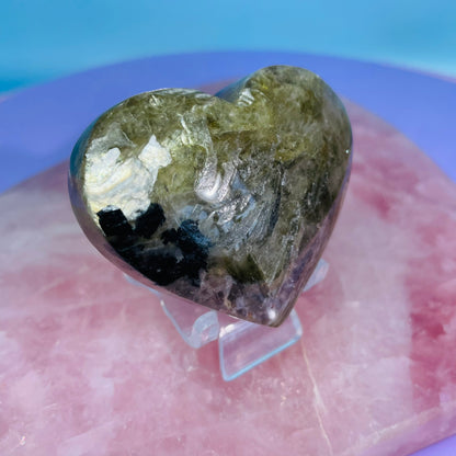 Garnet, Green Tourmaline + Mica Heart Medium Carving (Video)