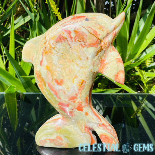 Banded Onyx Calcite Dolphin Large Carving