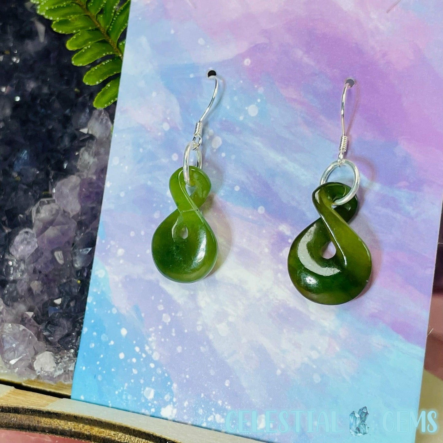 Canadian Jade (Nephrite) Pikorua (Single Twist) 925 Silver Earrings