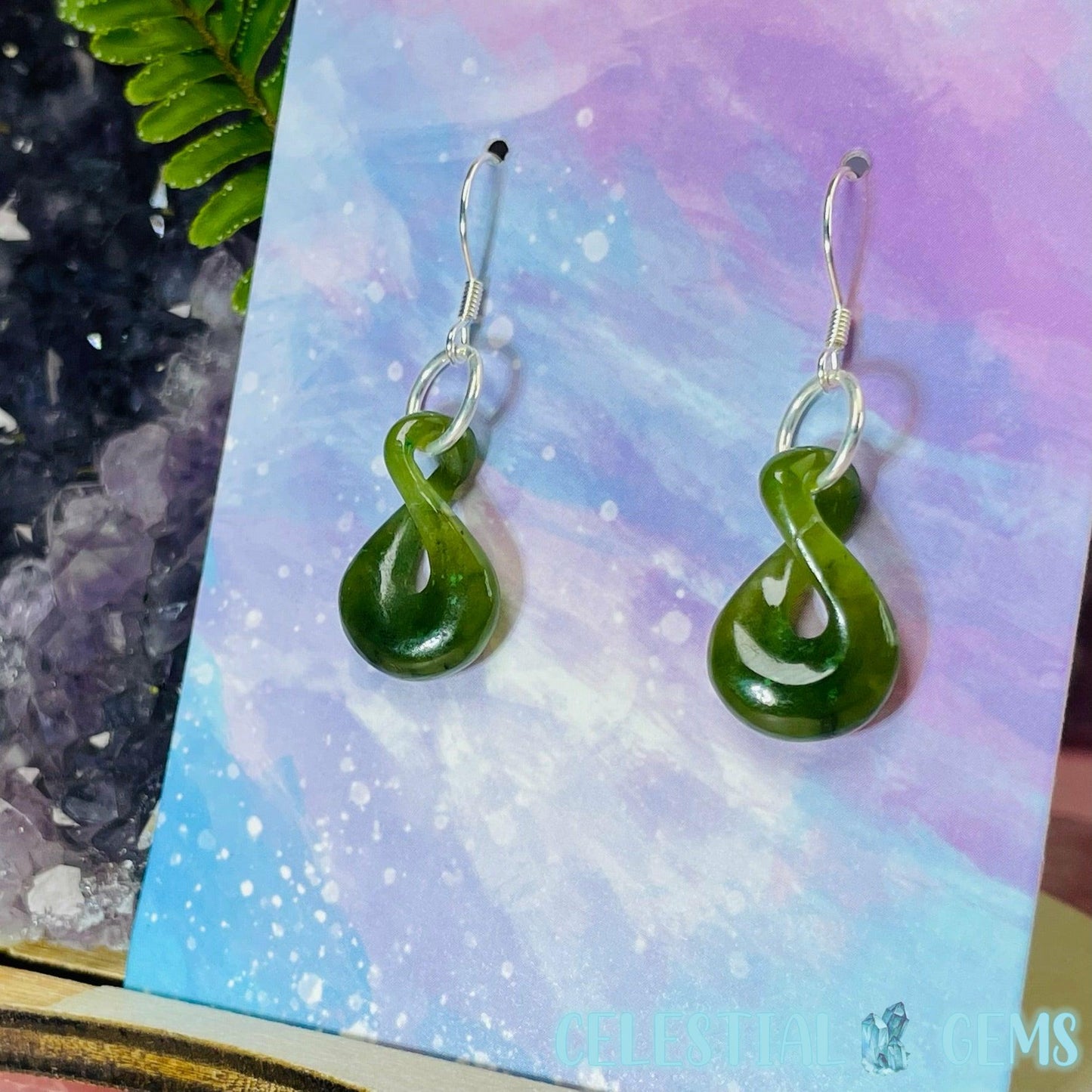 Canadian Jade (Nephrite) Pikorua (Single Twist) 925 Silver Earrings