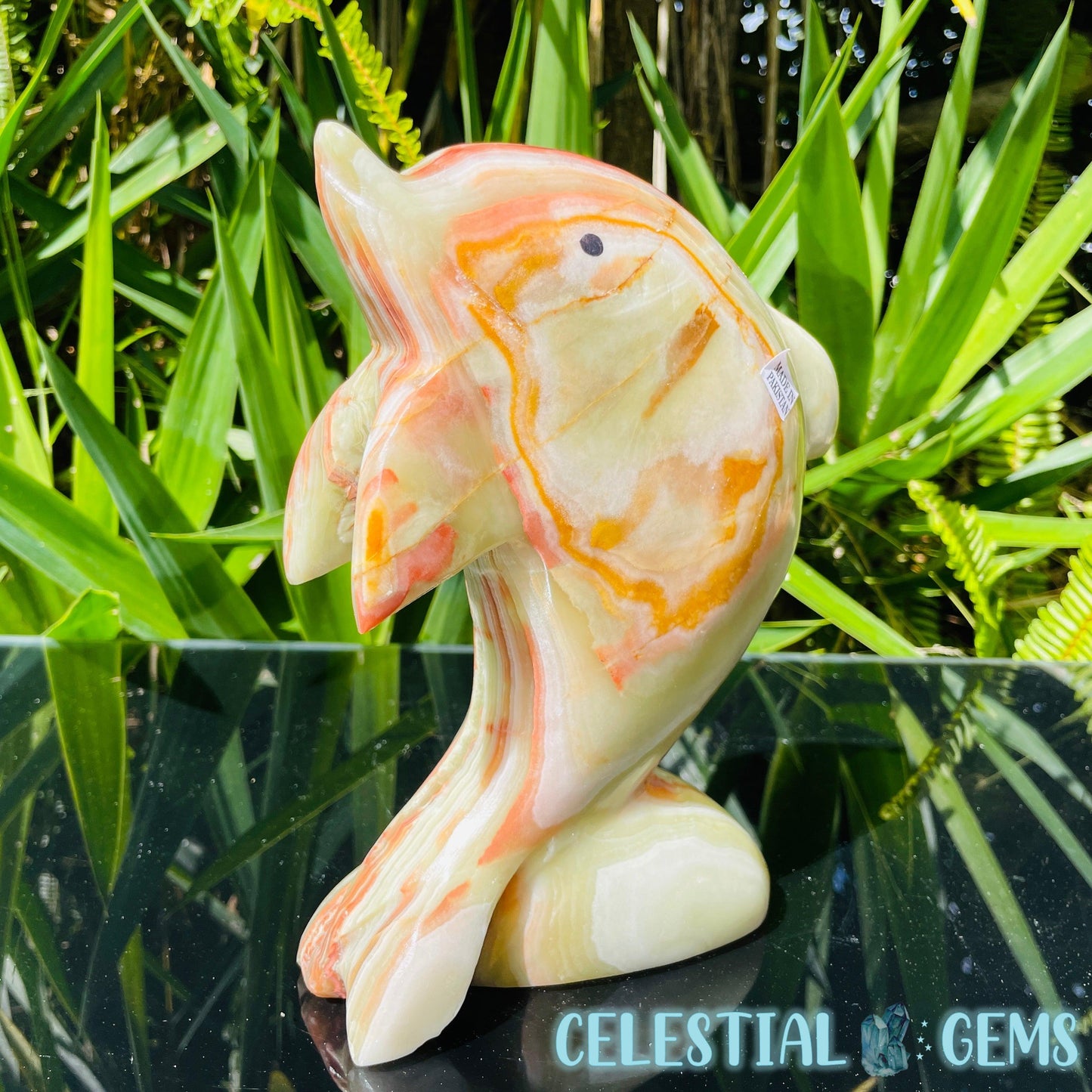 Banded Onyx Calcite Dolphin Large Carving