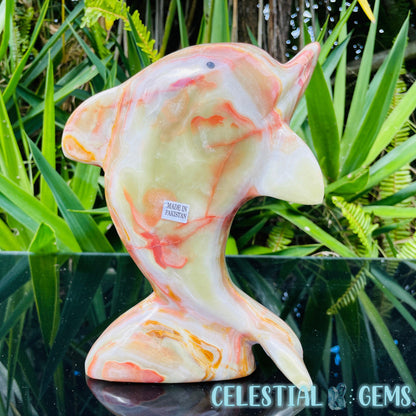 Banded Onyx Calcite Dolphin Large Carving