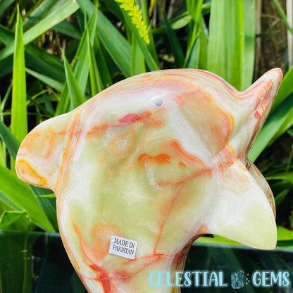 Banded Onyx Calcite Dolphin Large Carving