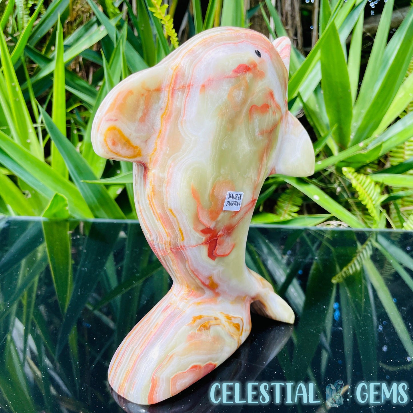 Banded Onyx Calcite Dolphin Large Carving