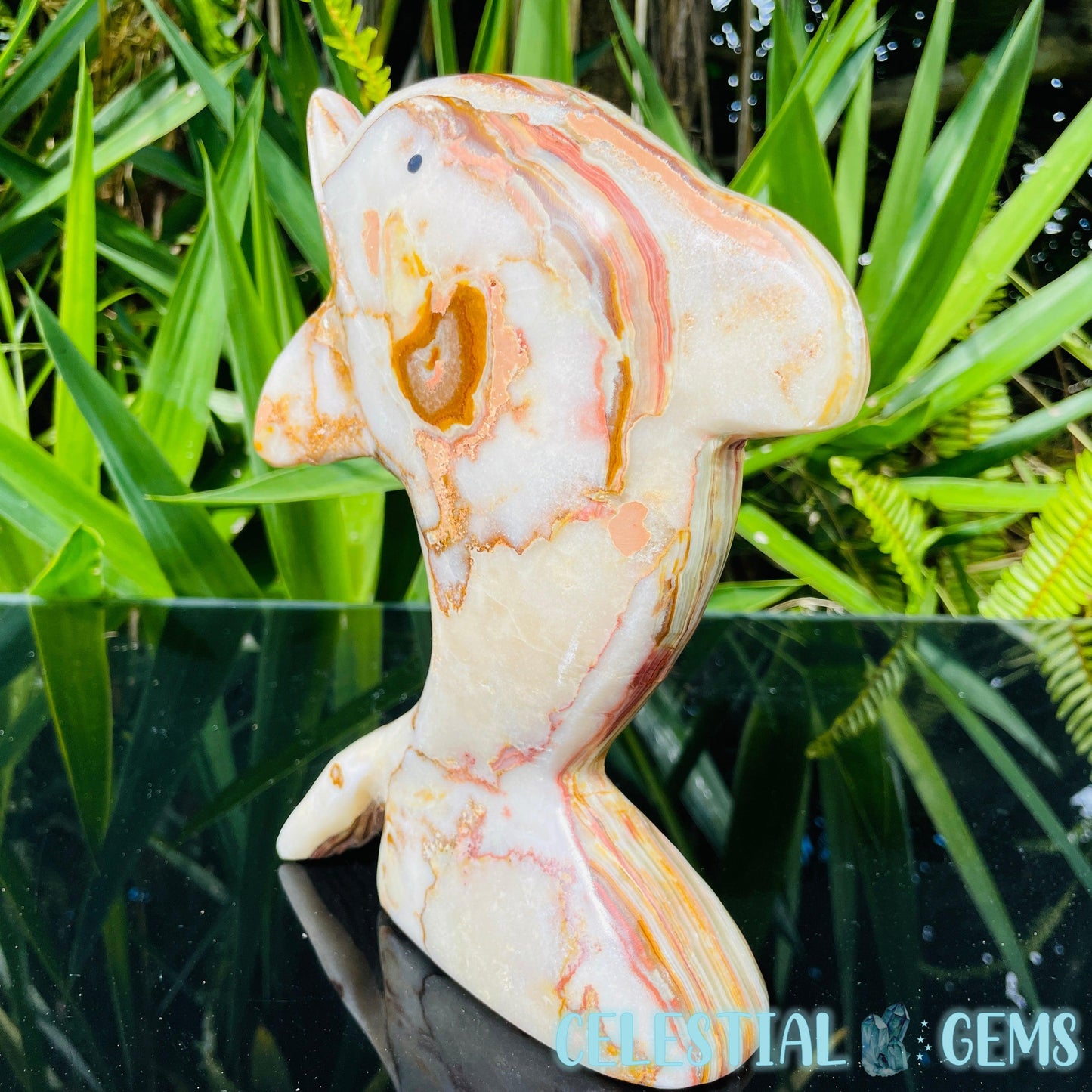 Banded Onyx Calcite Dolphin Large Carving