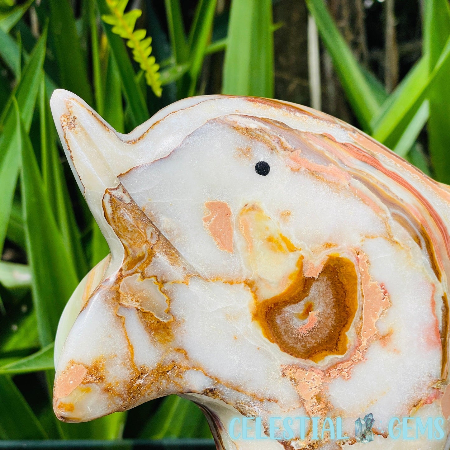 Banded Onyx Calcite Dolphin Large Carving