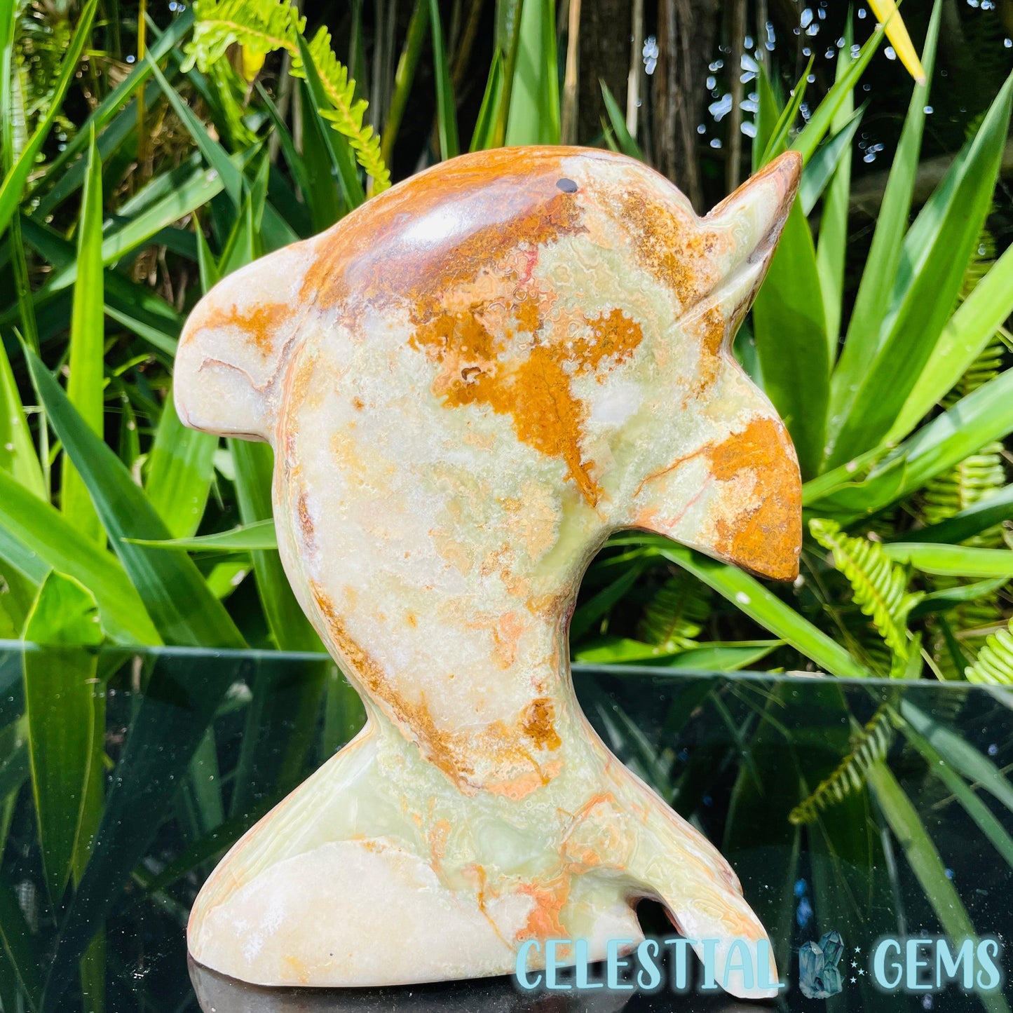 Banded Onyx Calcite Dolphin Large Carving