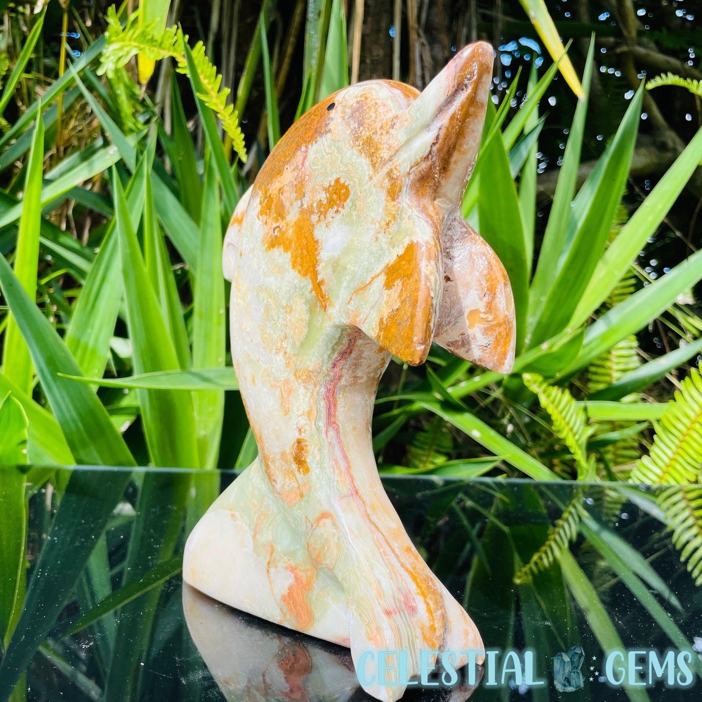 Banded Onyx Calcite Dolphin Large Carving