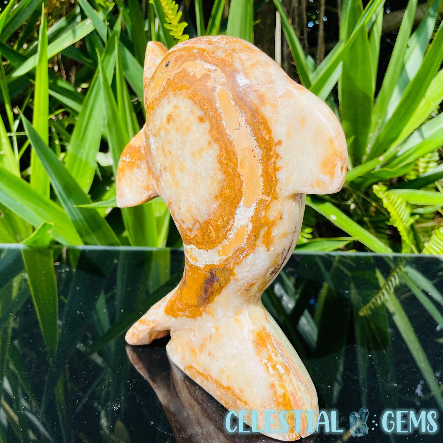 Banded Onyx Calcite Dolphin Large Carving