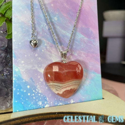 Rhodochrosite + 925 Silver Heart Necklace with Heart Charm (Adjustable)