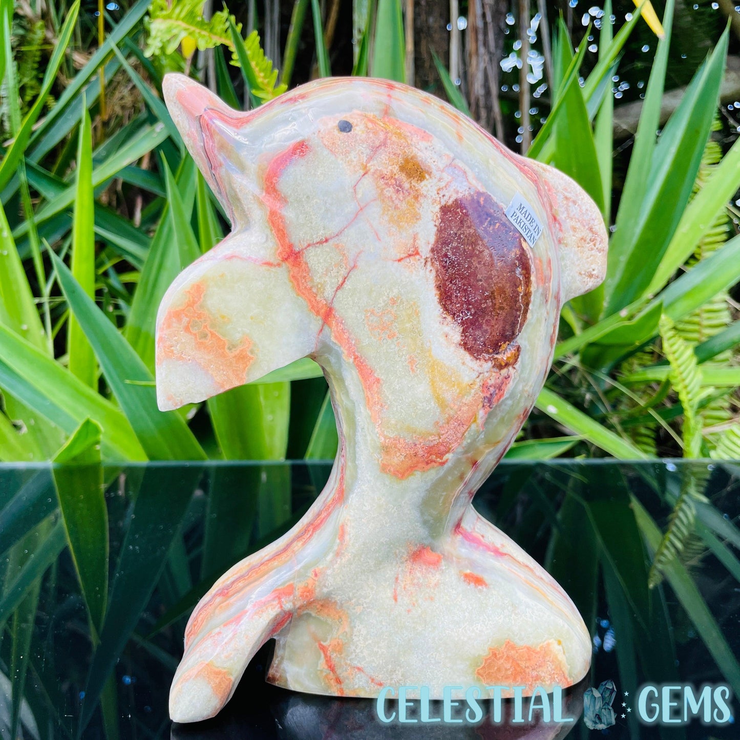 Banded Onyx Calcite Dolphin Large Carving