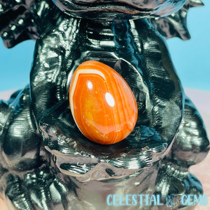 Obsidian Baby Dragon Large Carving with Sphere Holder