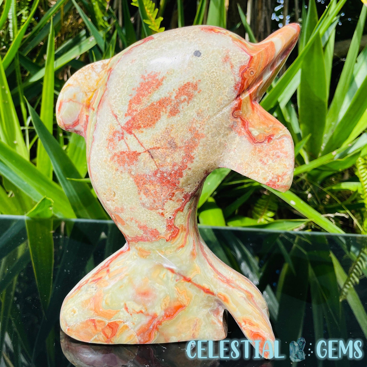 Banded Onyx Calcite Dolphin Large Carving