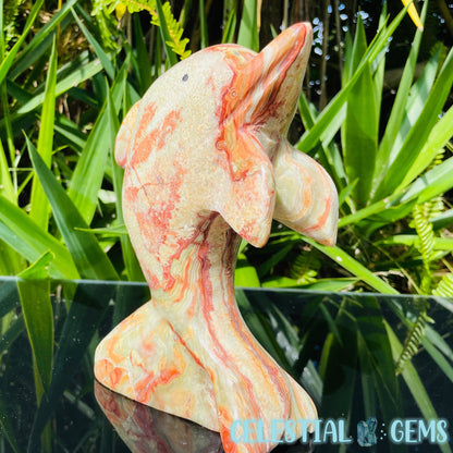 Banded Onyx Calcite Dolphin Large Carving