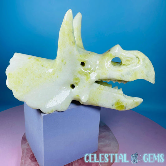 Lantian Lemon Jade Triceratops Dinosaur Skull Large Carving