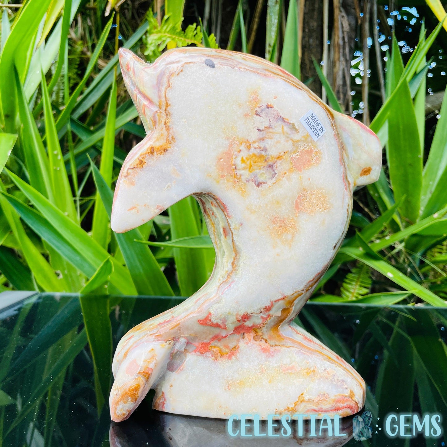 Banded Onyx Calcite Dolphin Large Carving