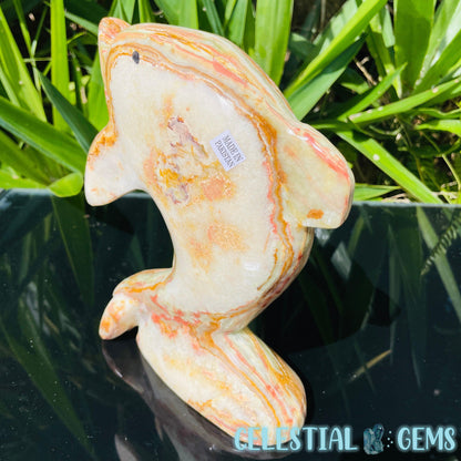 Banded Onyx Calcite Dolphin Large Carving