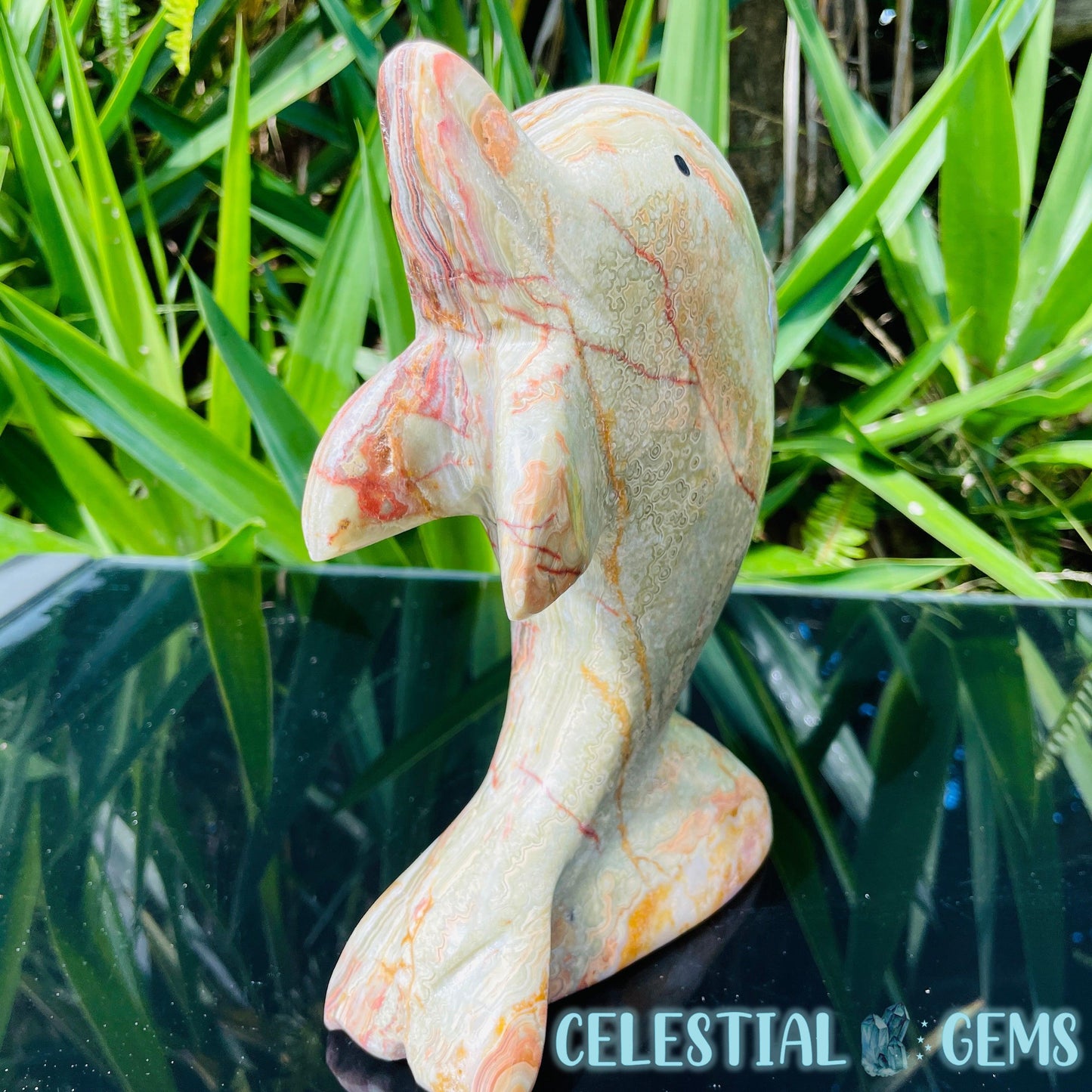 Banded Onyx Calcite Dolphin Large Carving