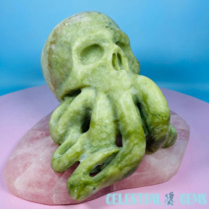 Green Jade Octopus Skull Large Carving