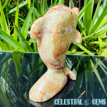 Banded Onyx Calcite Dolphin Large Carving