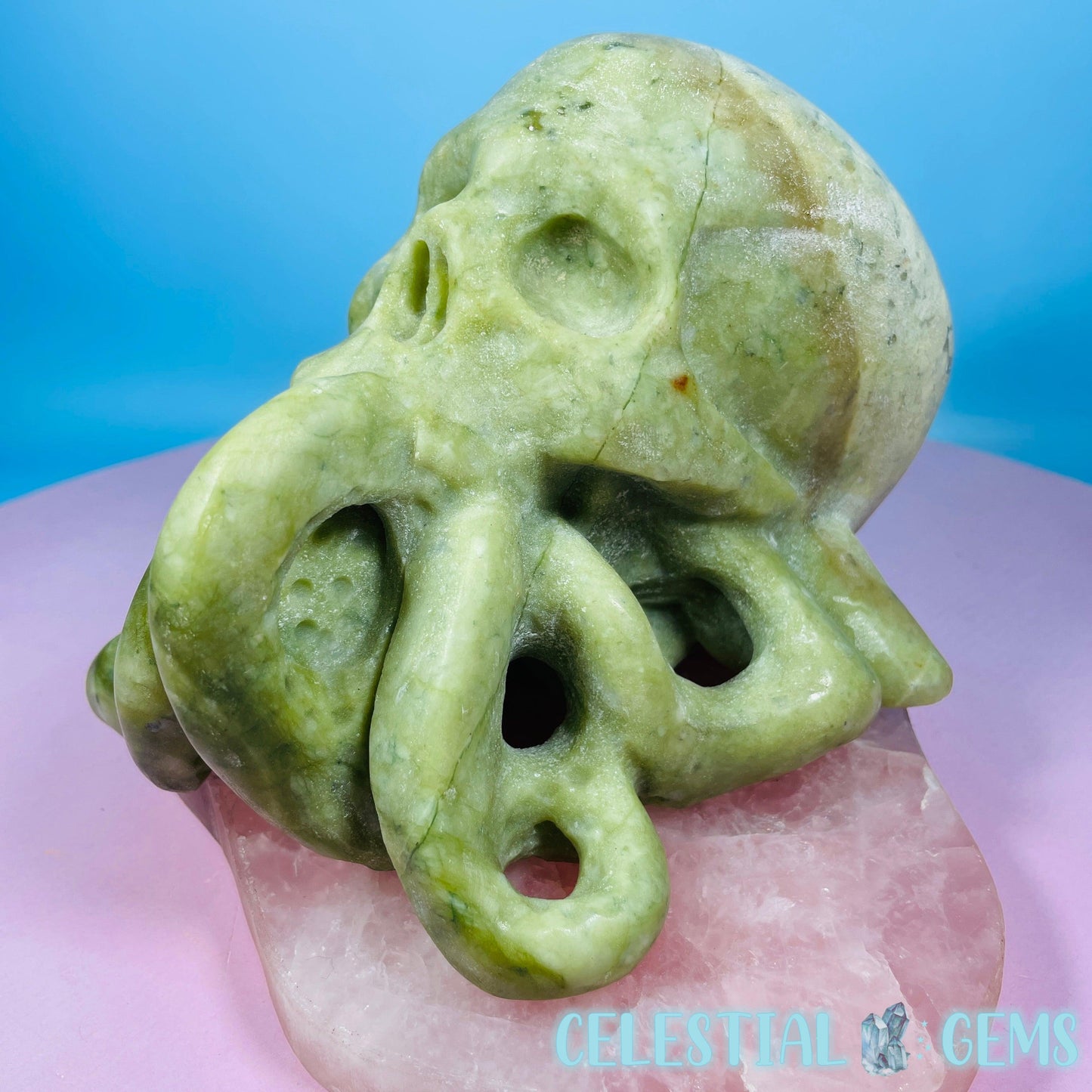 Green Jade Octopus Skull Large Carving