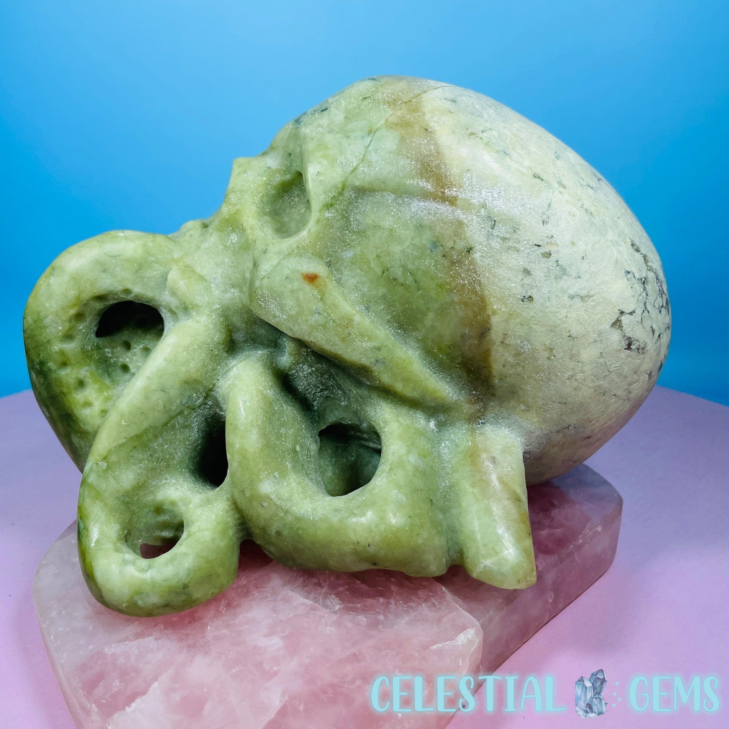 Green Jade Octopus Skull Large Carving