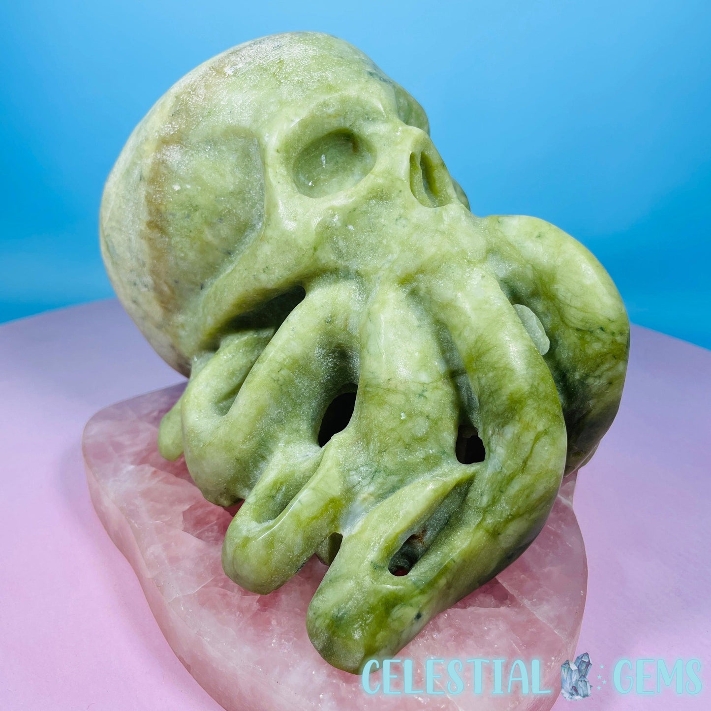 Green Jade Octopus Skull Large Carving