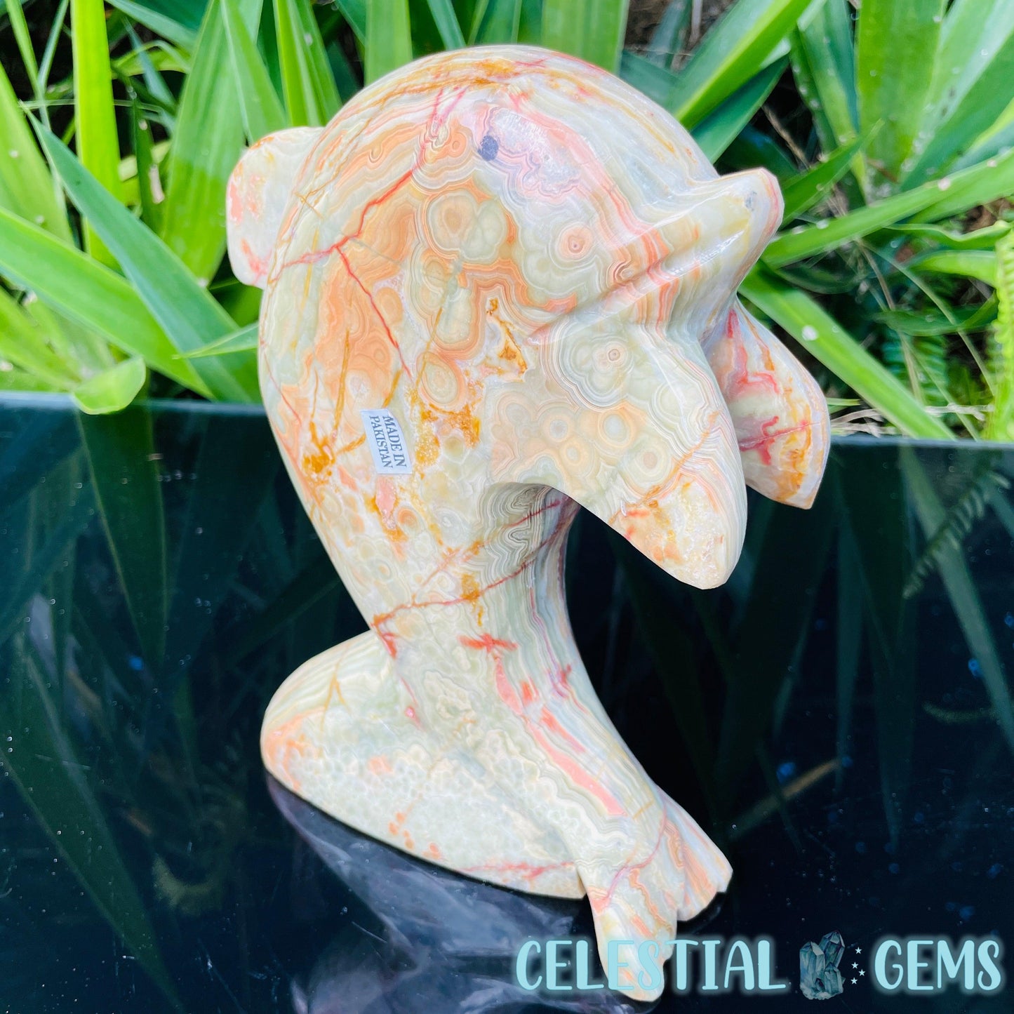 Banded Onyx Calcite Dolphin Large Carving