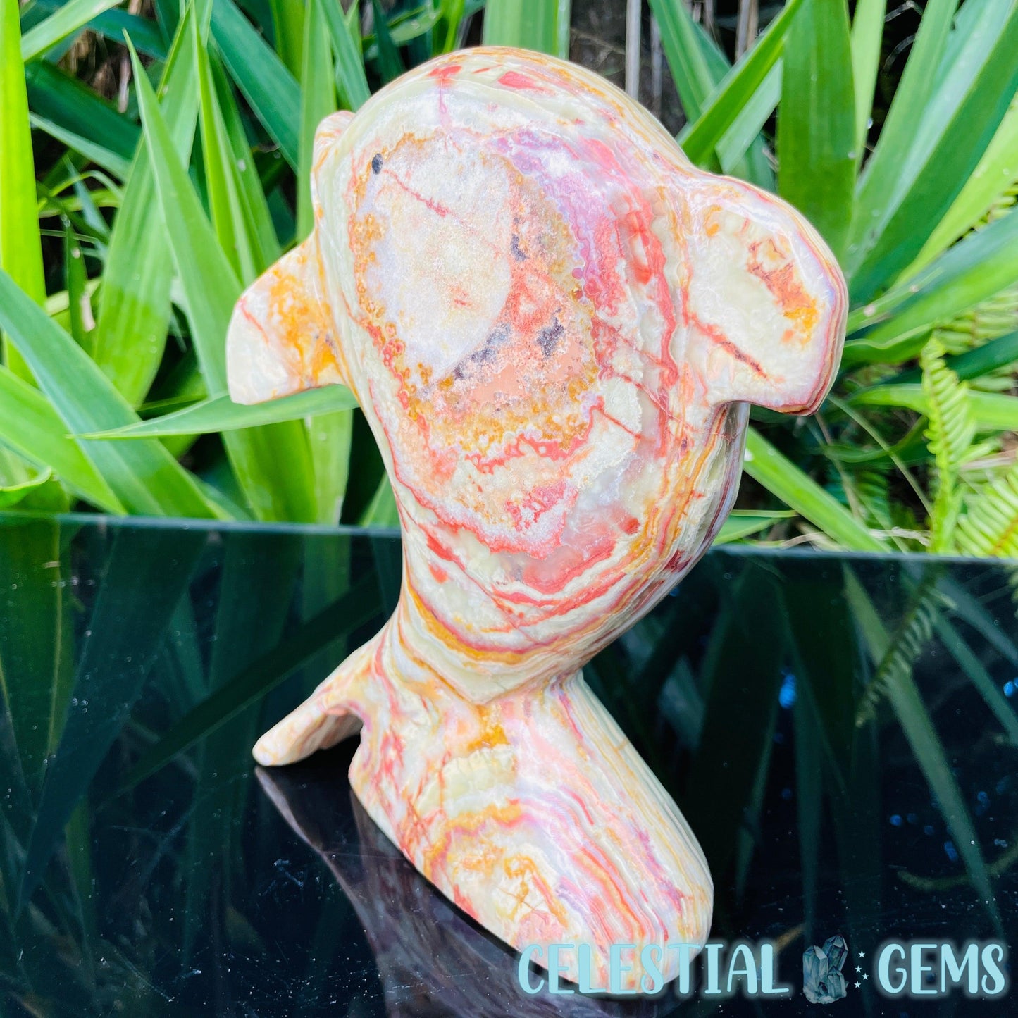 Banded Onyx Calcite Dolphin Large Carving