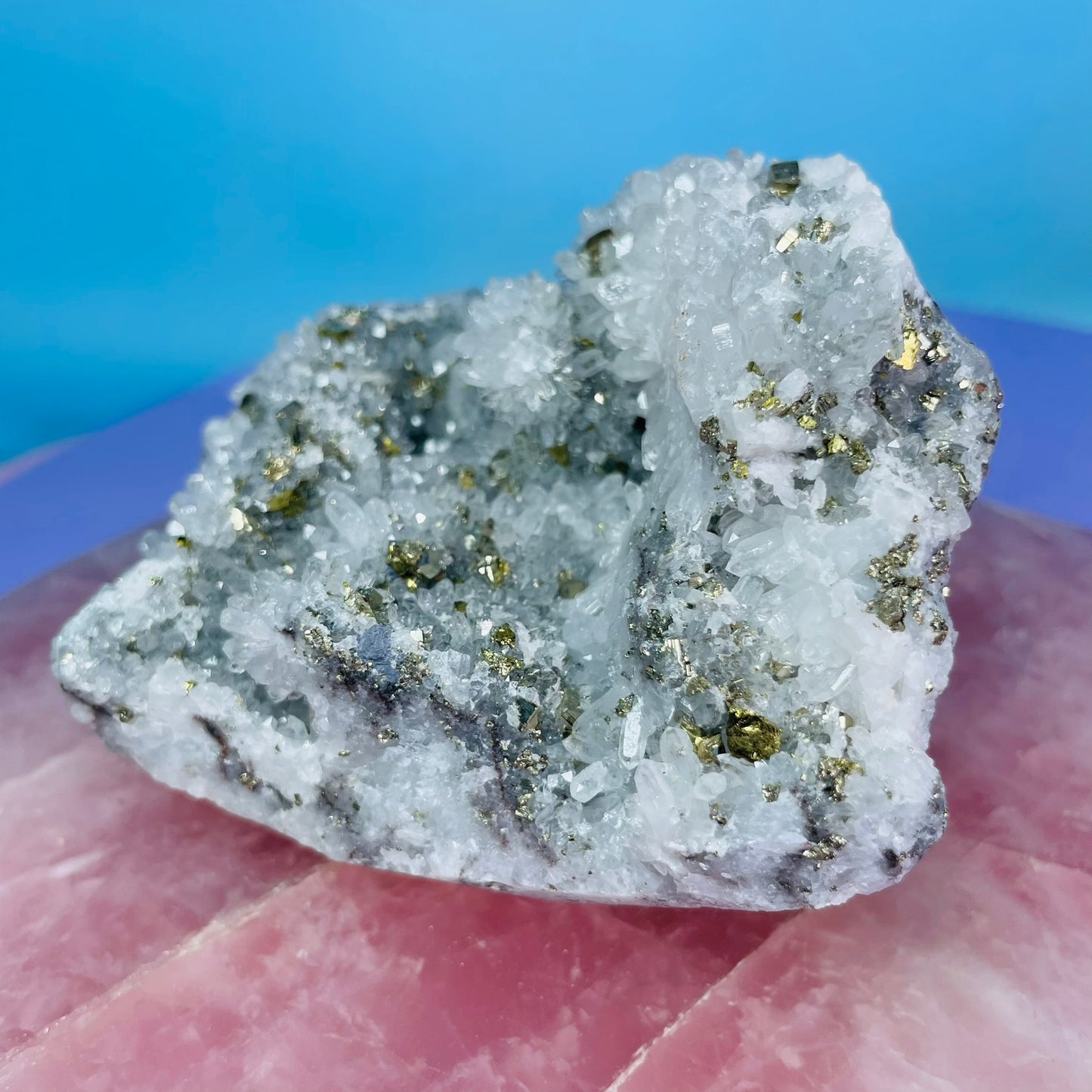 Chrysanthemum  Quartz + Pyrite + Wolframite Medium Cluster Specimen