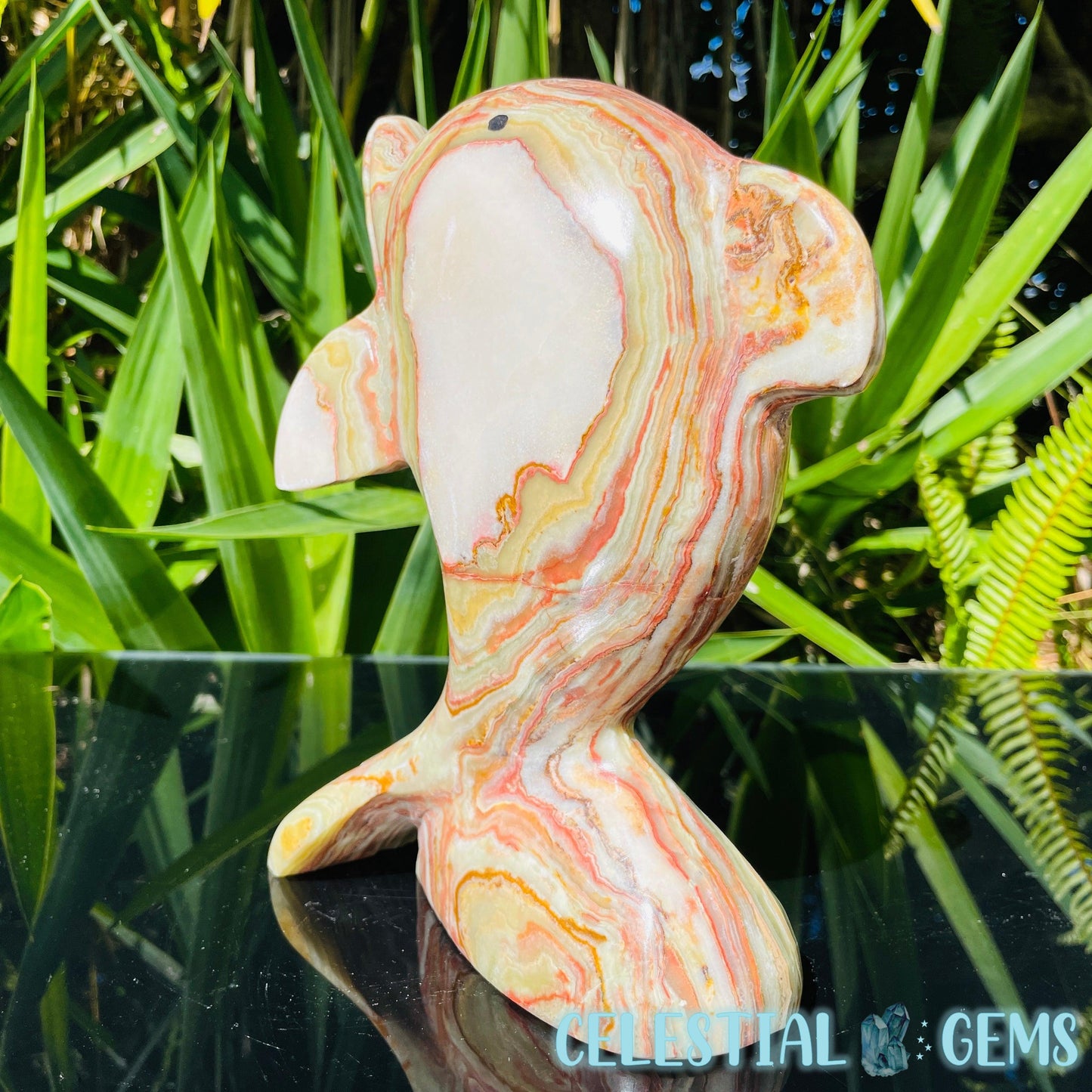 Banded Onyx Calcite Dolphin Large Carving