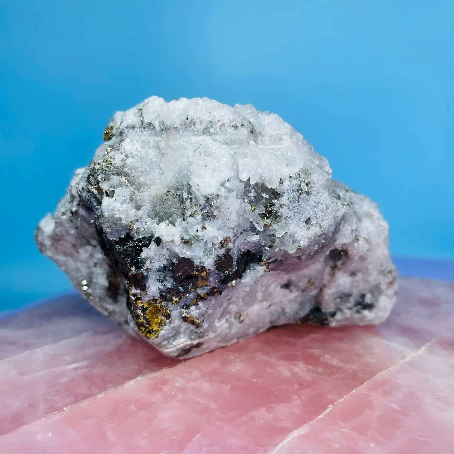 Chrysanthemum  Quartz + Pyrite + Wolframite Medium Cluster Specimen