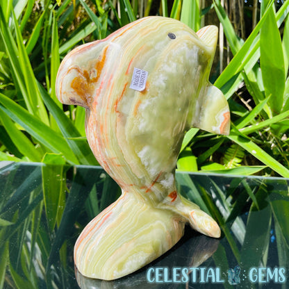 Banded Onyx Calcite Dolphin Large Carving