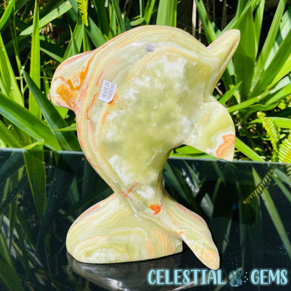 Banded Onyx Calcite Dolphin Large Carving