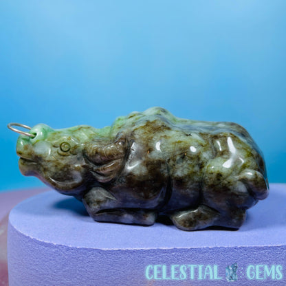 Rare Chinese Jadeite Sitting Bull Medium Carving with Nose Ring