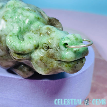 Rare Chinese Jadeite Sitting Bull Medium Carving with Nose Ring